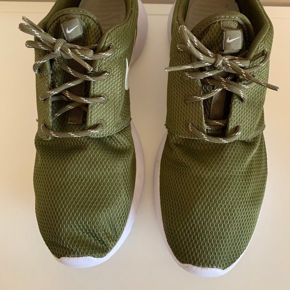 olive green running shoes